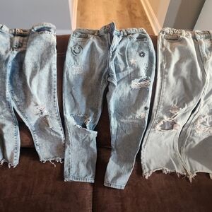 Girl's Trendy Distressed Light Blue Jeans Size 8 Bundle